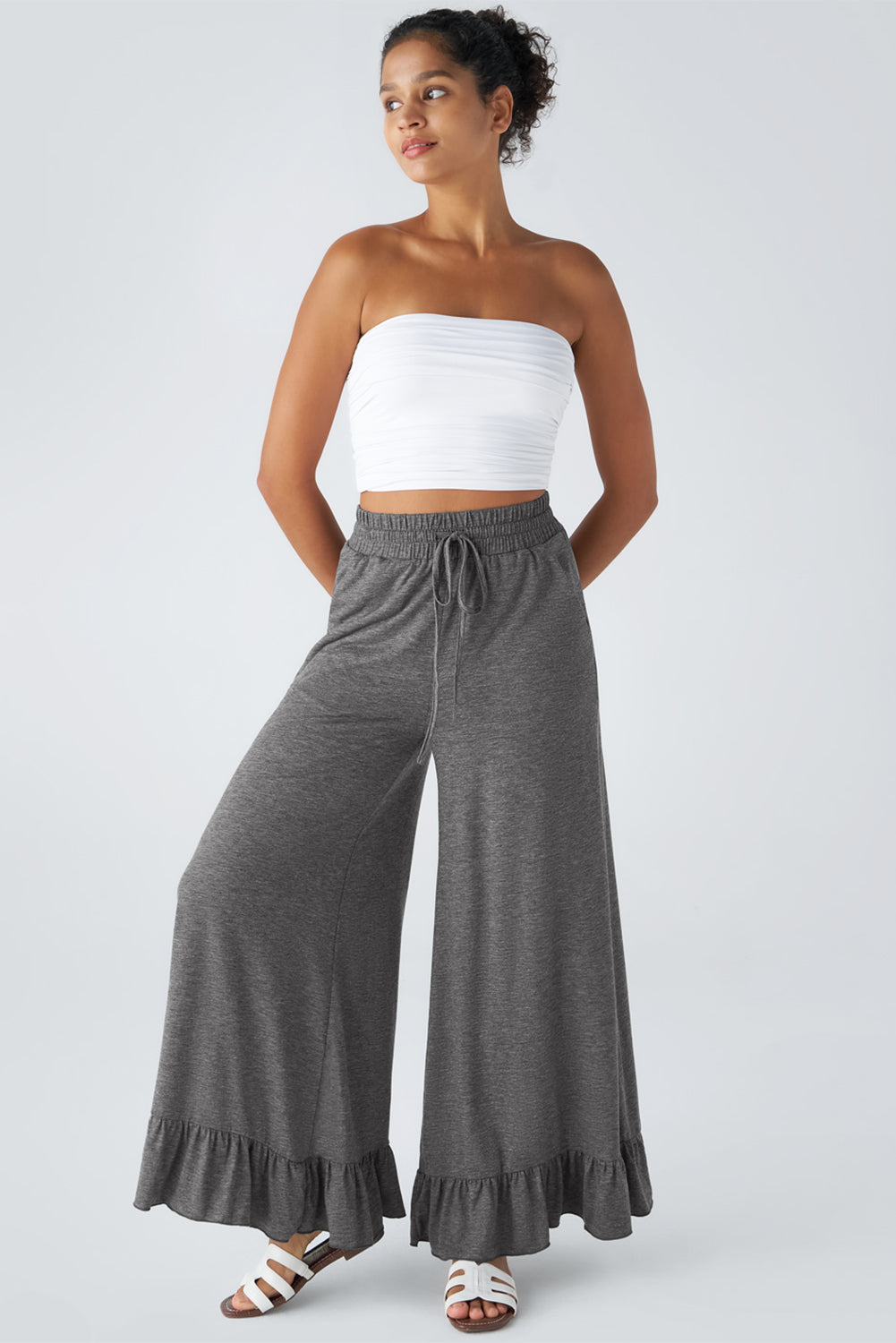 Dune Solid Color Ruffle Hem Wide Leg Pants 05376d8b5311c954