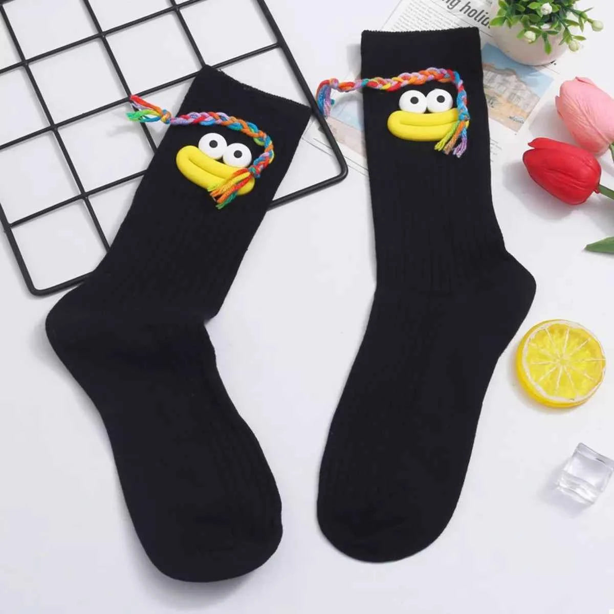 Cartoon Ribbed Knit Crew Socks Black D One Size 05511efa-b9e1-4e58-934e-8178131c0399-Max-Origin