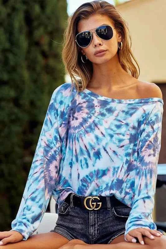 BiBi Tie Dye Print Terry T-Shirt BLUE BLUSH 05a152ff98304d72a742289f86f81dbf-Max-Origin
