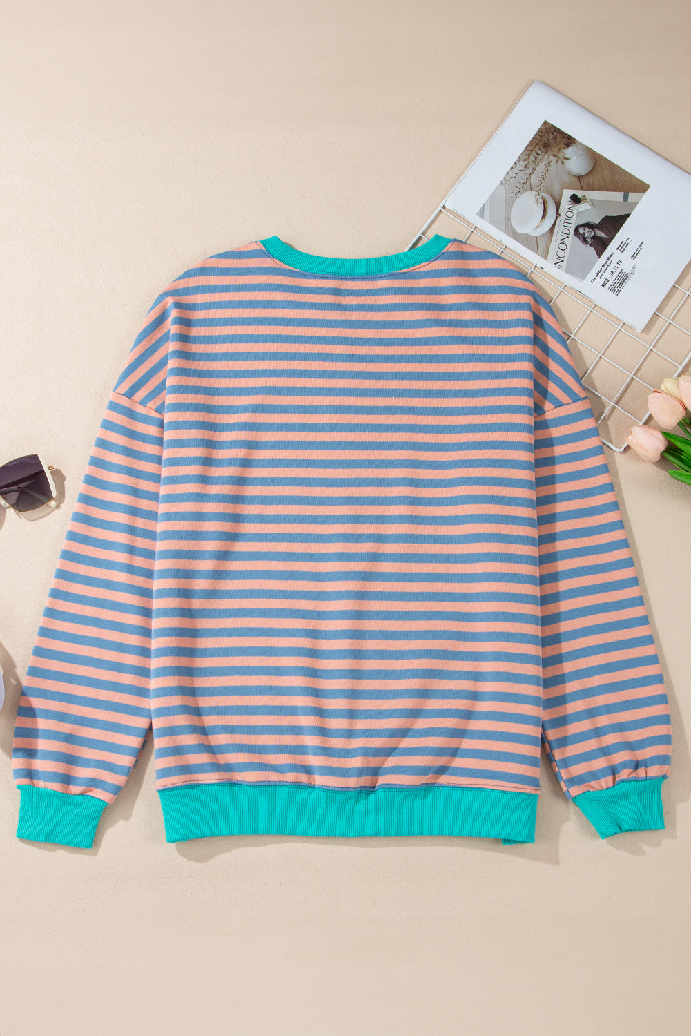 White Striped Contrast Trim Drop Shoulder Sweatshirt 05a1da6f2da8bc98