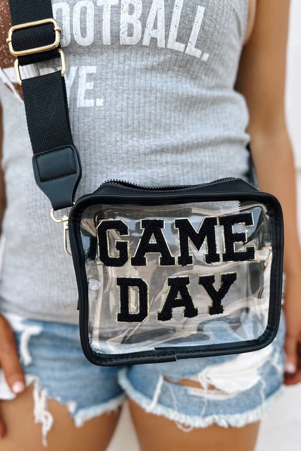 Black Chenille GAME DAY Pattern Clear Bag Black ONE SIZE 05c8bb47080ddb00