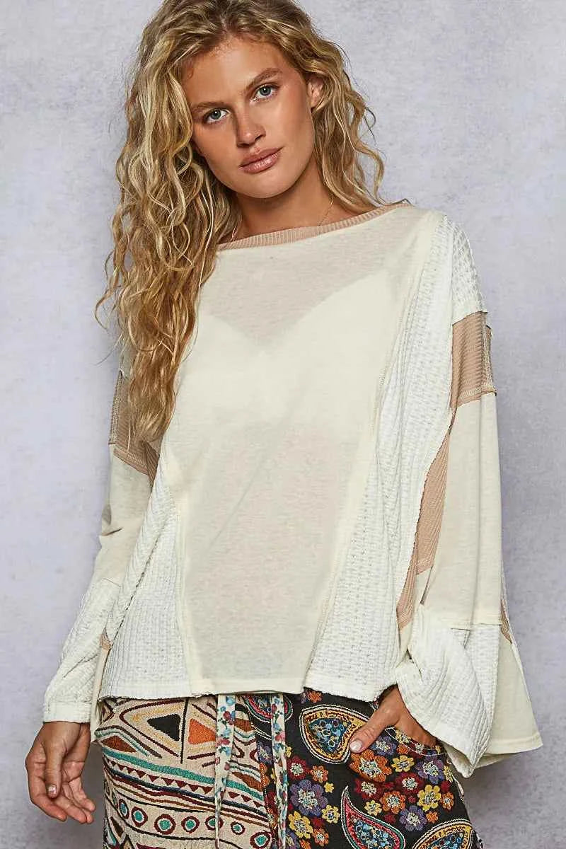 POL Contrast Round Neck Long Sleeve T-Shirt Cream 05d1be67-9283-4346-8365-674461e90c44-Max-Origin