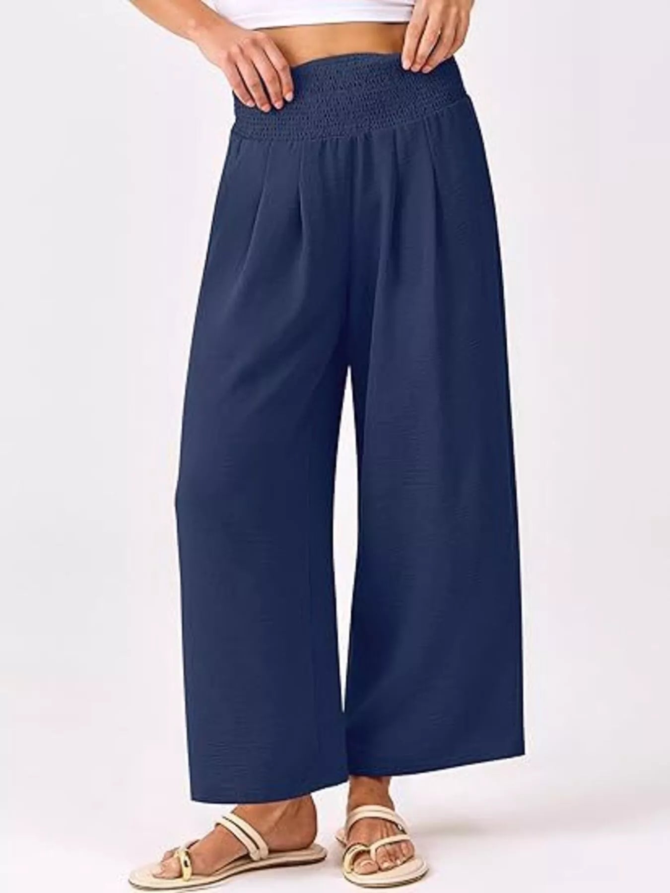 Wide Leg Smocked High Waist Pants Dark Blue 05d6d79f472e41d696fd9108c1788466-Max-Origin