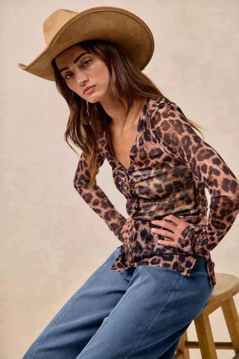 BiBi Leopard Printed Mesh Shirt With Button Up V Neck 05d87834012748bab7778a6bd1c44543-Max-Origin