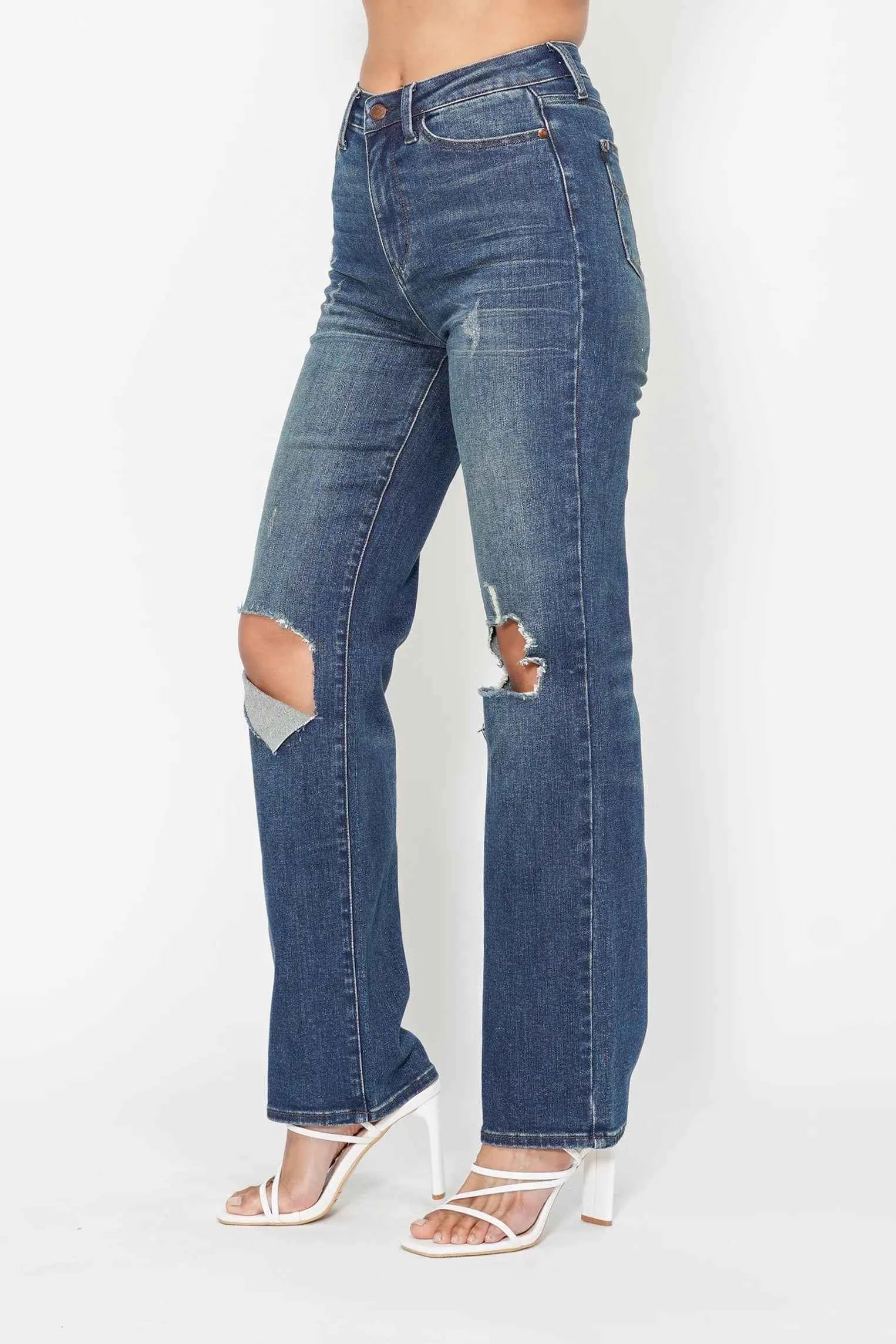 Judy Blue Full Size Hw Ripped Knee Dad Jeans Plus Size