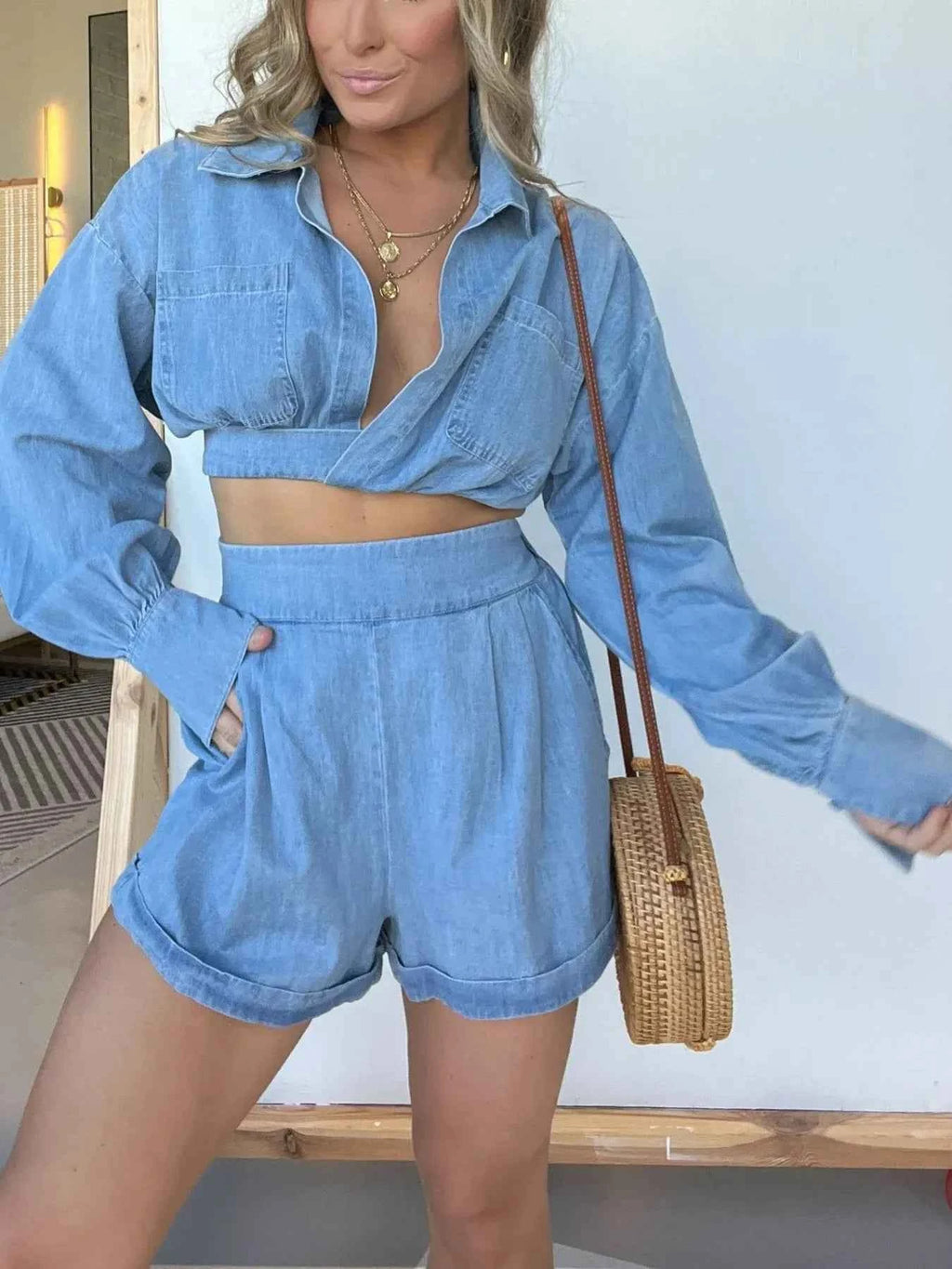 Full Size Long Sleeve Top and Shorts Denim Set Plus Size 05f9e6c7f7e843acad31258fc49daf52-Max-Origin
