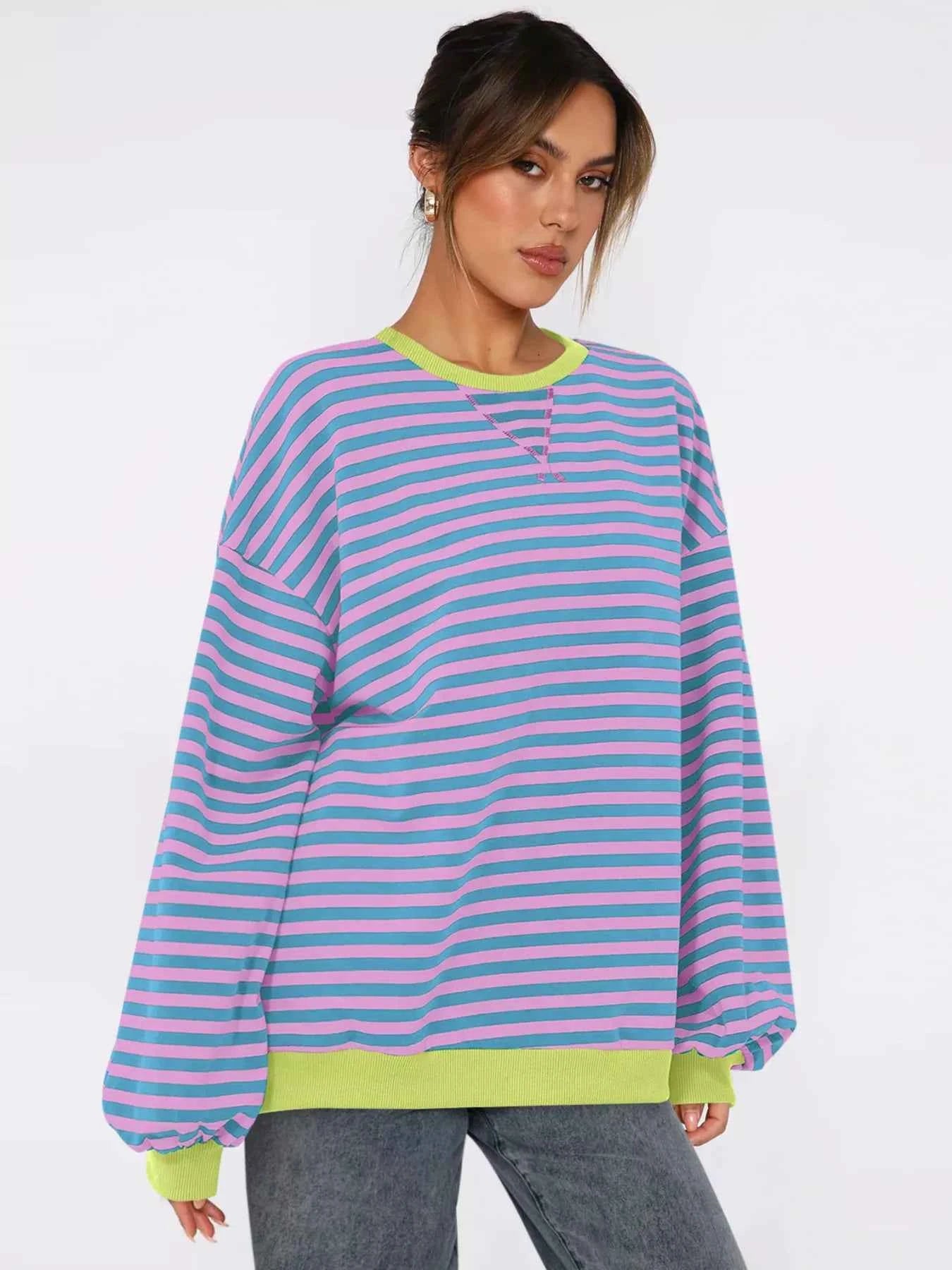 Striped Round Neck Long Sleeve Sweatshirt 05fd895b84a44043b15bc1d6901e7c3c-Max-Origin