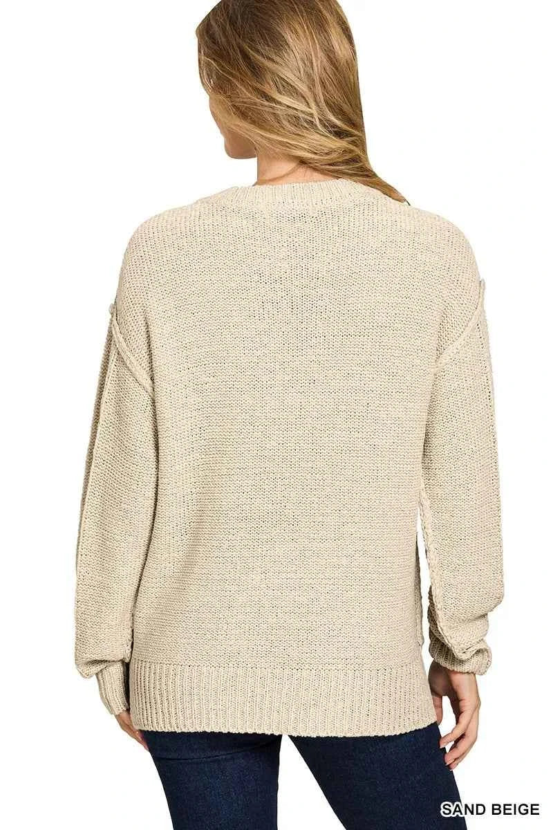 Zenana Exposed Seam Round Neck Sweater 065071a1ee48421aa70e71951f560454-Max-Origin
