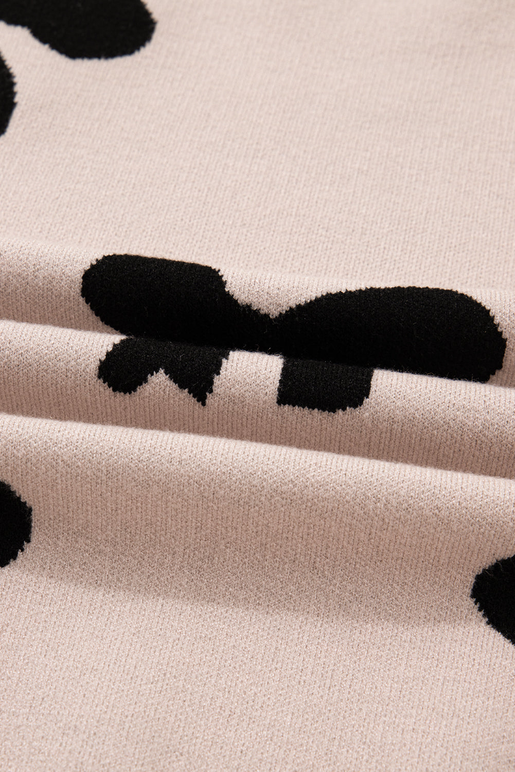 Smoke Gray Pearl Embellished Bow Pattern Loose Sweater 066990f9cf1a36d0