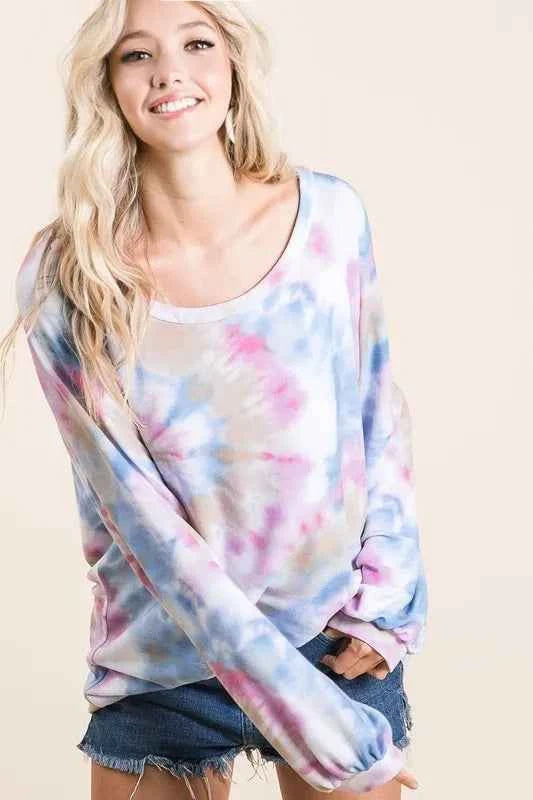 BiBi Tie Dye Print Terry Top With Puff Sleeves 066a0b527f114baea6f0aedcfc5062c1-Max-Origin