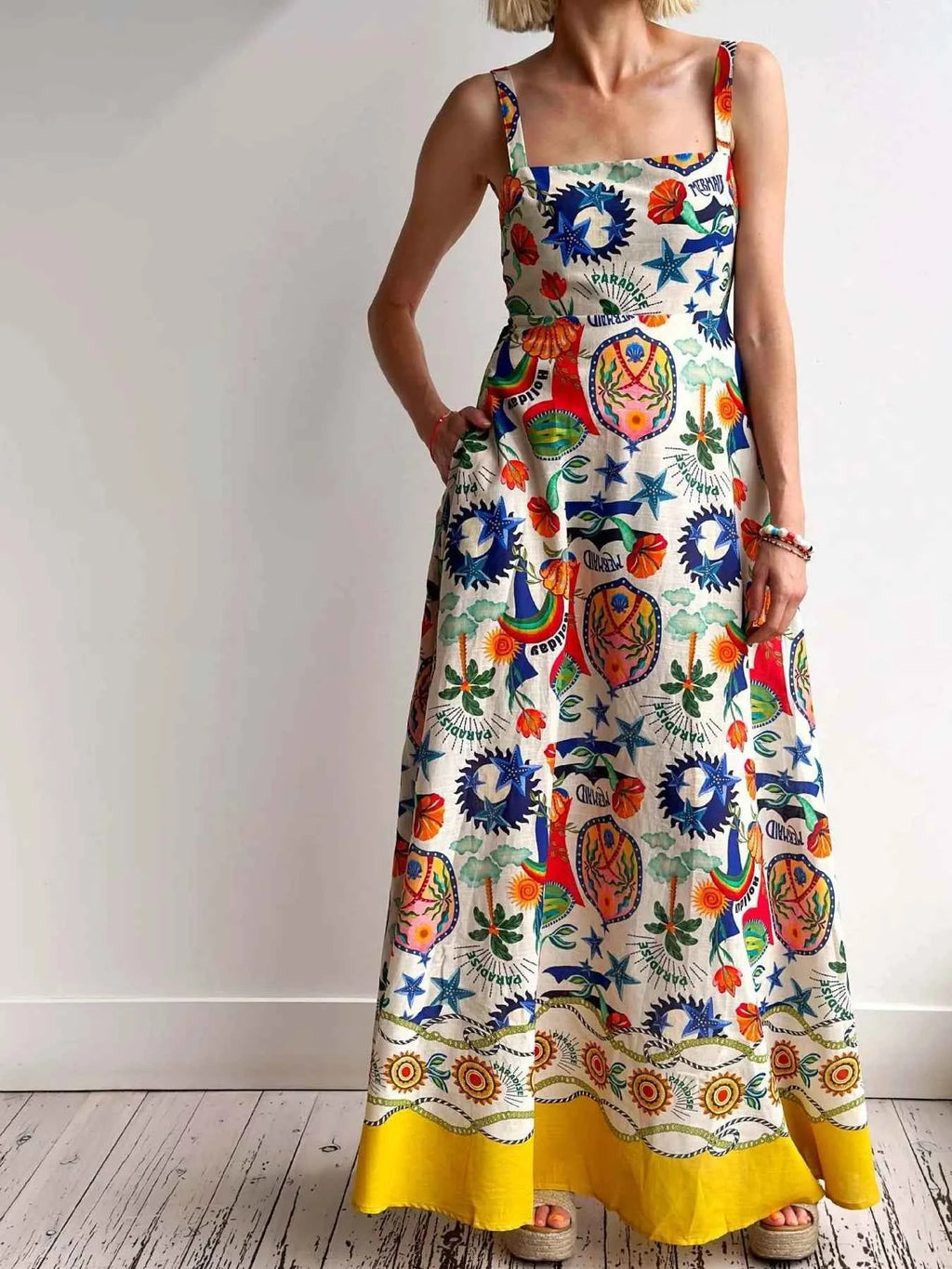 Printed Square Neck Maxi Dress Multicolor 06b4affe07df4cef9215c5c5978825b0-Max-Origin