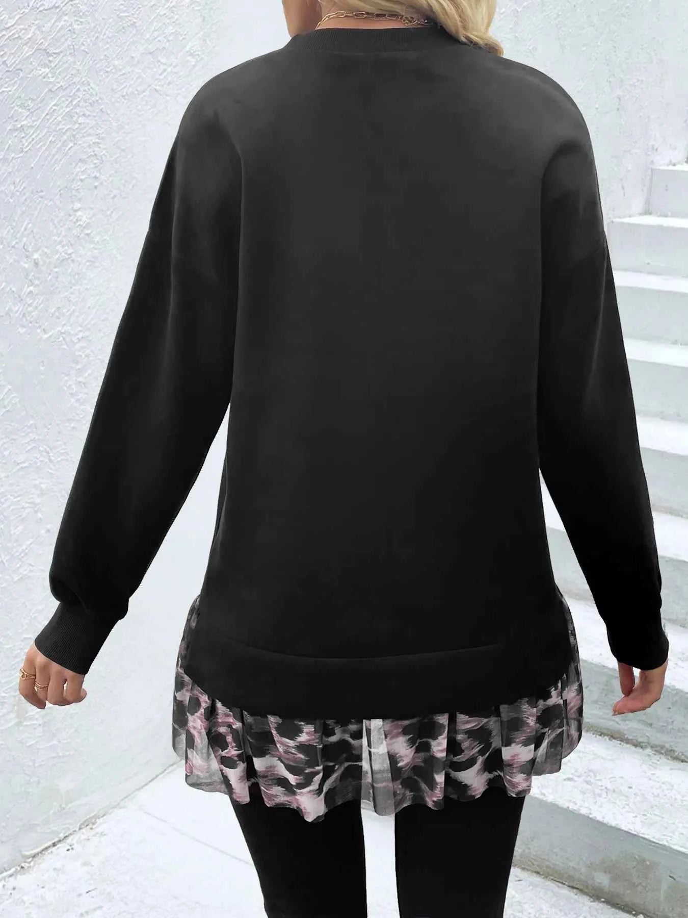 Camouflage Hem Detail Round Neck Sweatshirt 06b7e9fb5759437fa5670fc9c6444aa8-Max-Origin