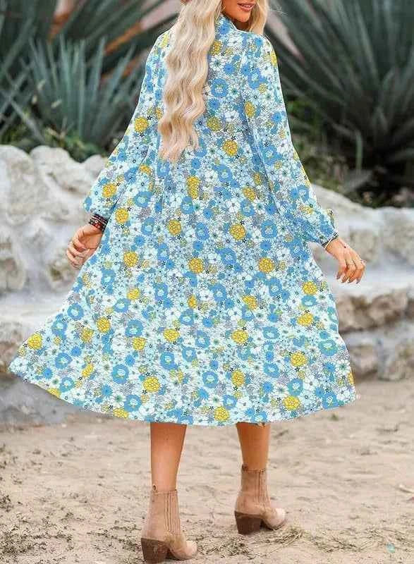 Floral Print Balloon Sleeve Midi Dress 06ba8070-ce09-406e-b3de-9b32b4107604-Max-Origin