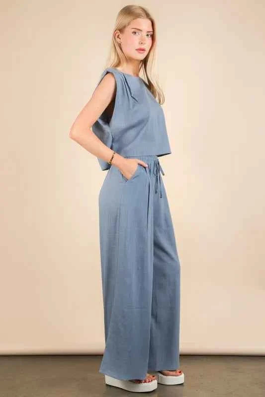 VERY J Solid Woven Top & Pants Set 06c1a225e5314d8987a1847e763d345e-Max-Origin