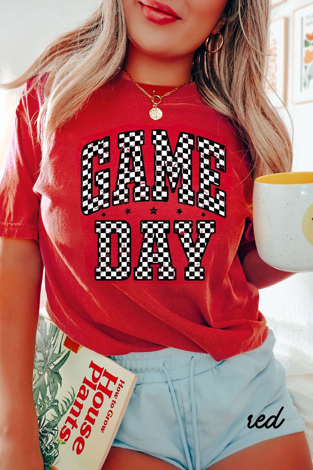 Red Checkered Game Day Graphic T Shirt Red-2 06c29d8ffb604660