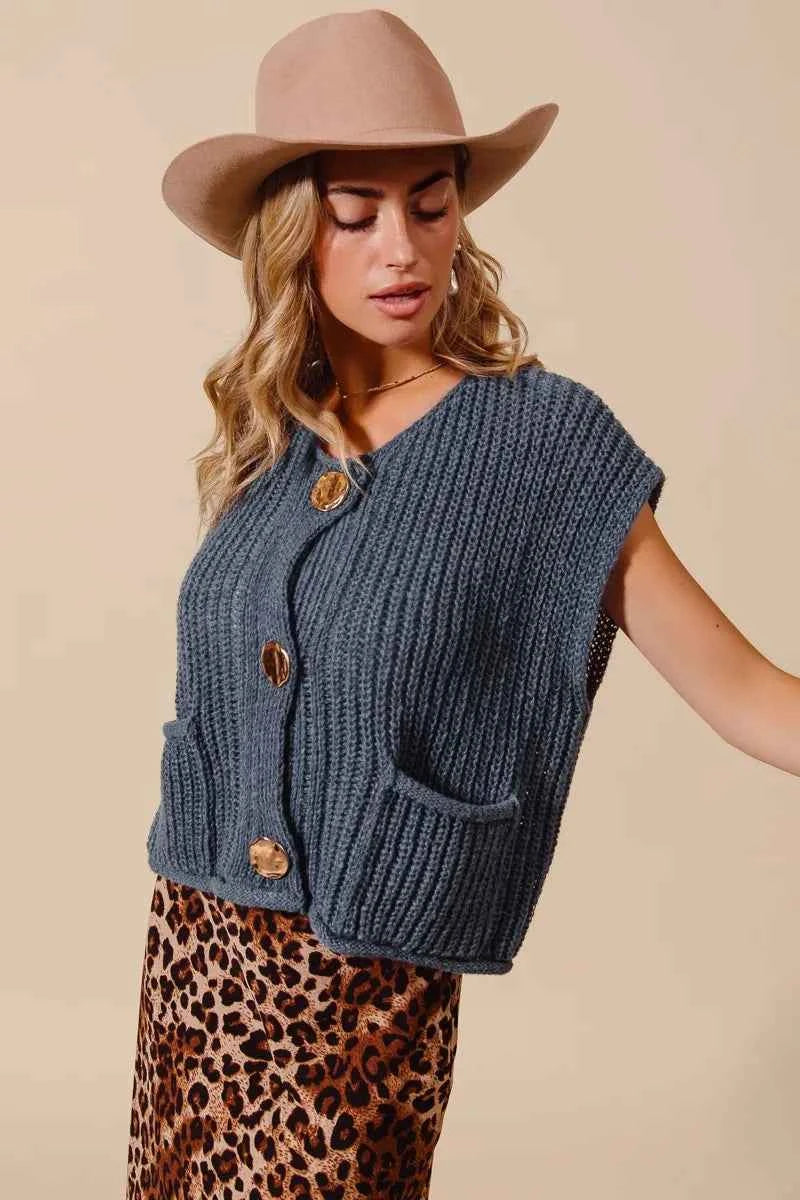 SO ME Big Metal Button Front Sweater Vest 06de452753144e3ebc4961f7f5e44bcf-Max-Origin