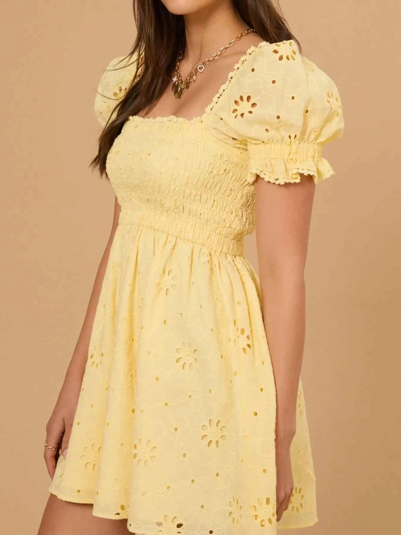 Eyelet Puff Sleeve Smocked Mini Dress 06f146f5-2b11-4666-80c8-c14123468d51-Max-Origin