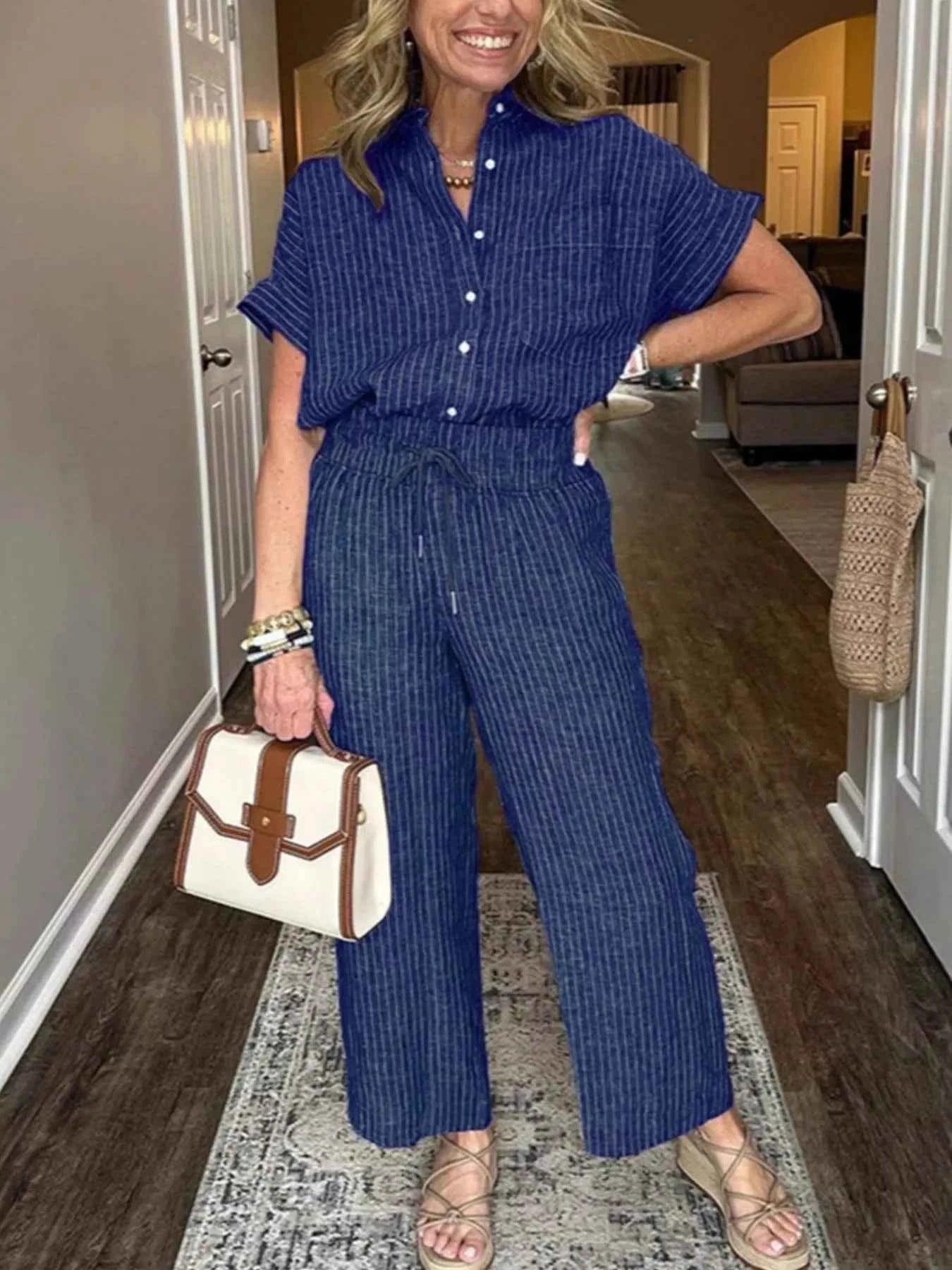 Full Size Striped Button-Up Shirt and Wide Leg Pants Casual Set Plus Size Navy 06f82959-13d9-49da-8778-a63a245b6ed5-Max-Origin