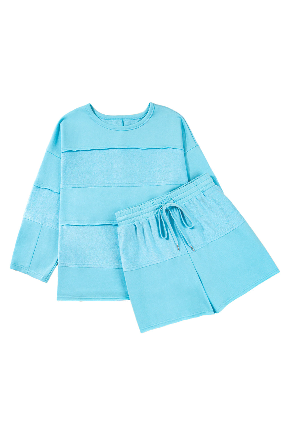 Aruba Blue Solid Color Pullover Top Plus Size Raw Hem Shorts Set 06fc36cd88b6b906