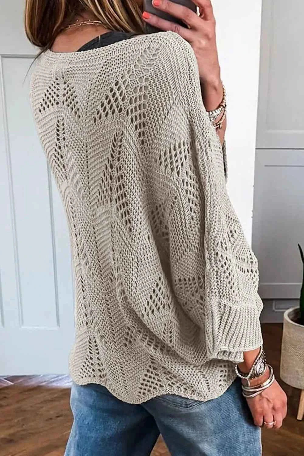 Openwork Round Neck Knit Top 07006343-331e-4739-96fc-f9cbbb788e35-Max-Origin