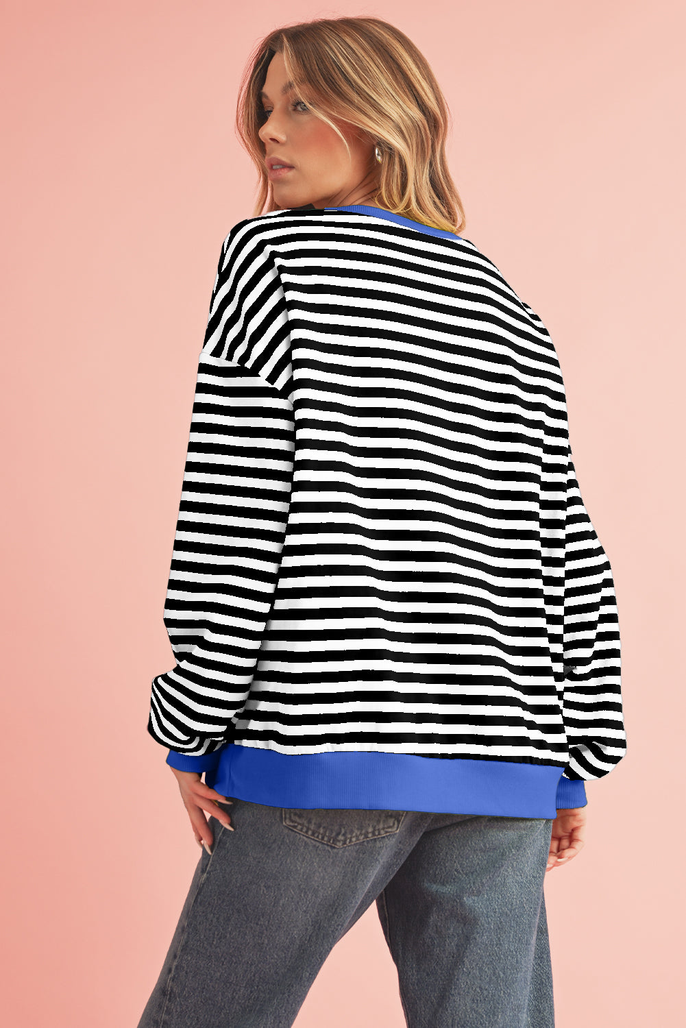 Black Stripe Contrast Edge Cross Seam Oversized Sweatshirt 0703050c2944f0b3