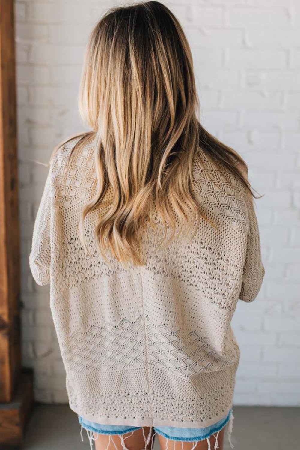 Jet Stream Mix Pattern Hollow Knit Open Front Cardigan 071afd4ca856452c