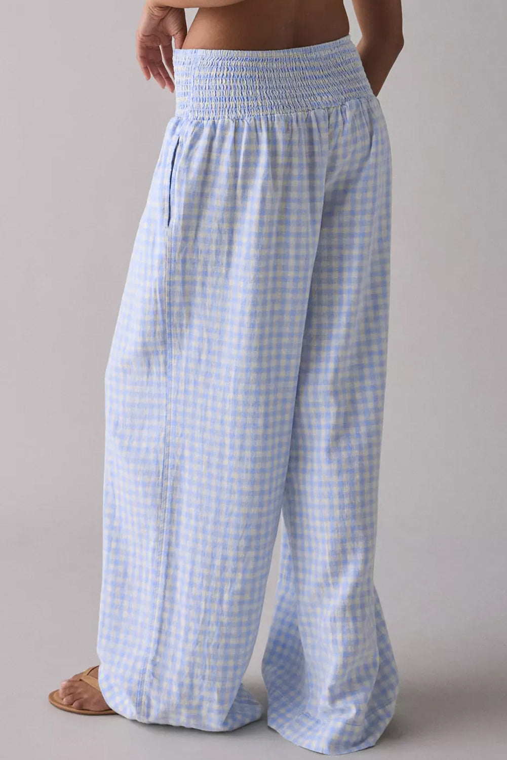 Myosotis Gingham Smocked High Waist Loose Pants 0732f08df549856f