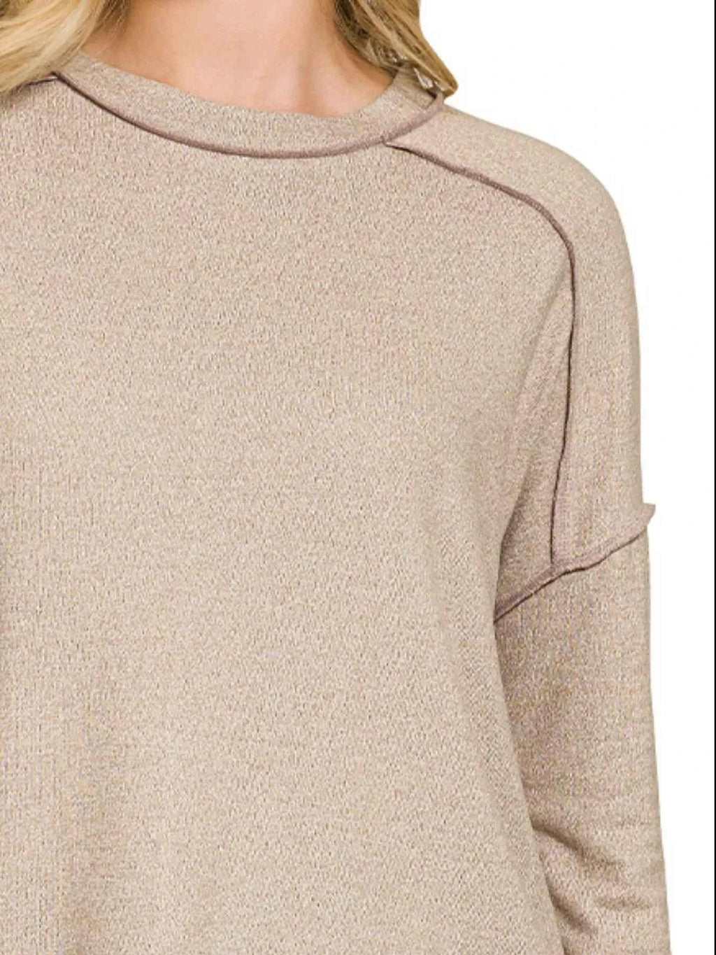 Zenana Full Size Melange Hacci Exposed Seam Hi-low Tee Plus Size 073839c4-d94a-45c7-848b-1259caff7e6d-Max-Origin