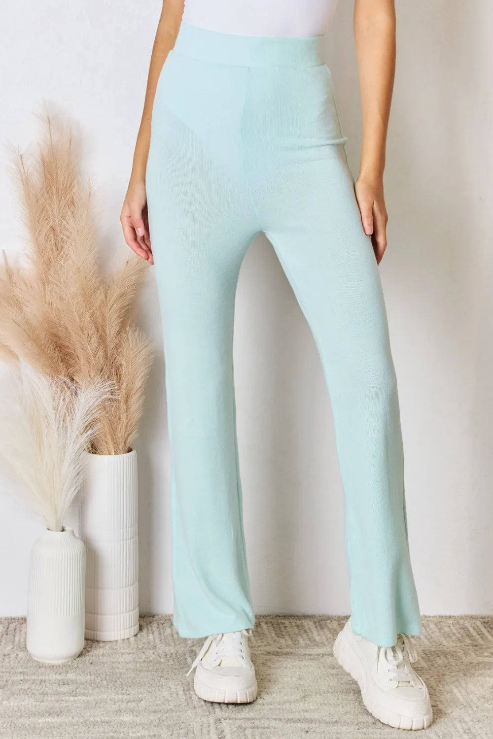 RISEN Full Size High Waist Ultra Soft Knit Flare Pants Mint 0746655e-215c-4be0-ba66-1bf0d9e933ad-Max