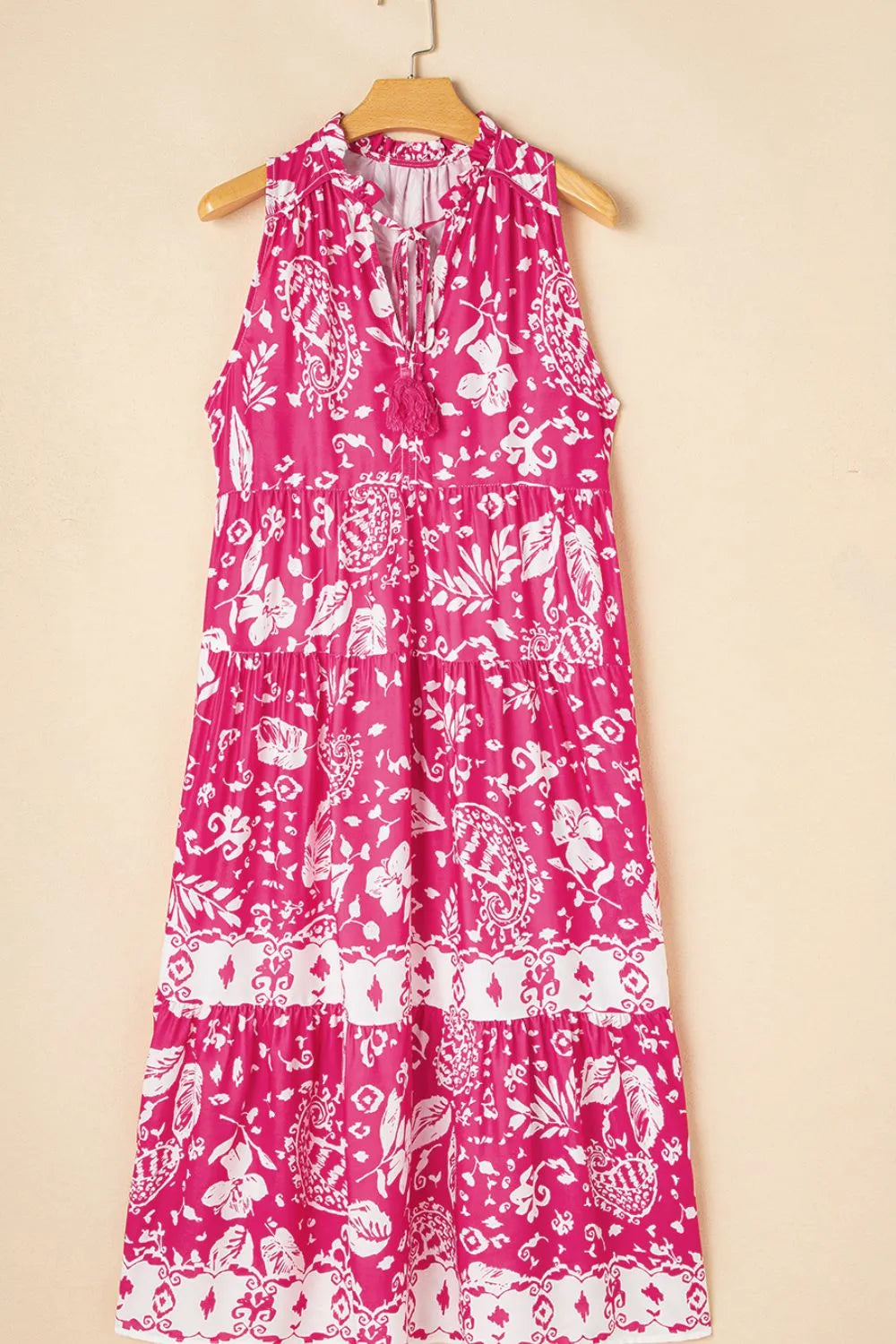 Floral Sleeveless Tasseled Tie Neck Tiered Midi Dress 0775e47c-ea1f-450f-add7-90bceeb748f7-Max