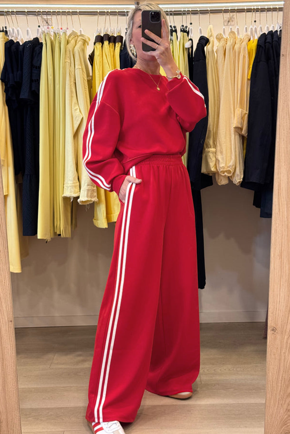 Dirty Blue Varsity Striped Detail Cropped Pullover Wide Leg Pants 2pcs Outfit 077cba4dcbed9174
