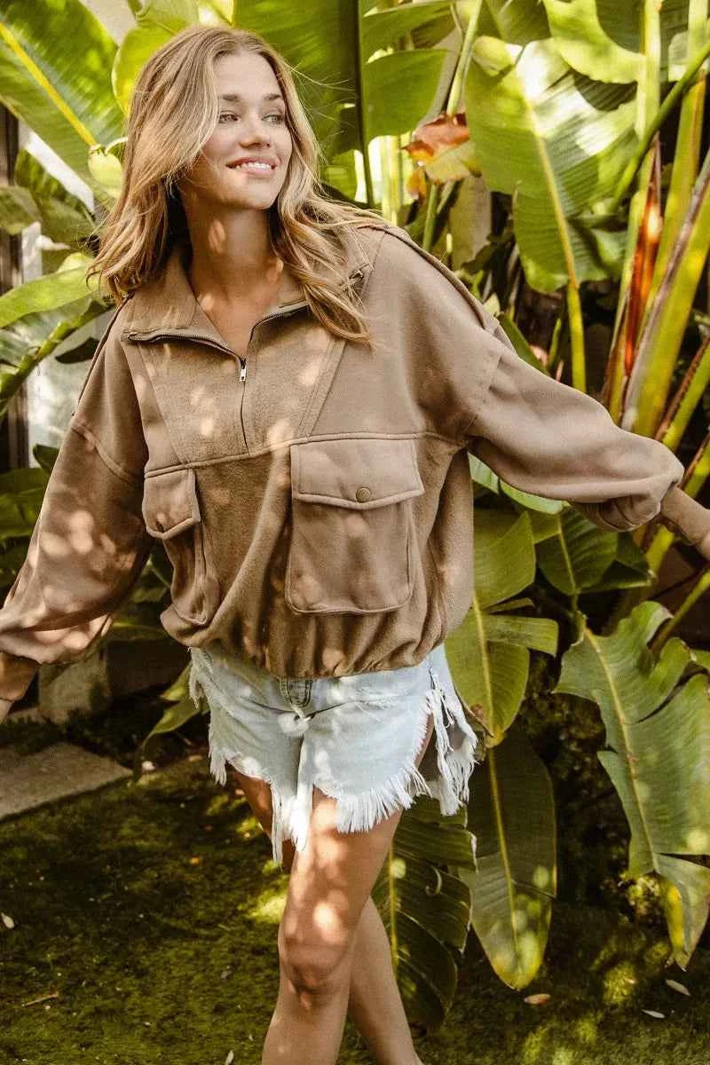 BiBi Half Zip Vintage Washed Fleece Pullover 078f36d96a8d4c09b19c48509965d0c1-Max-Origin