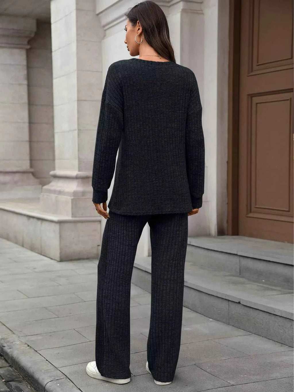 Ribbed Round Neck Top and Pants Set 0793be689e7440e0838c55308468248d-Max-Origin