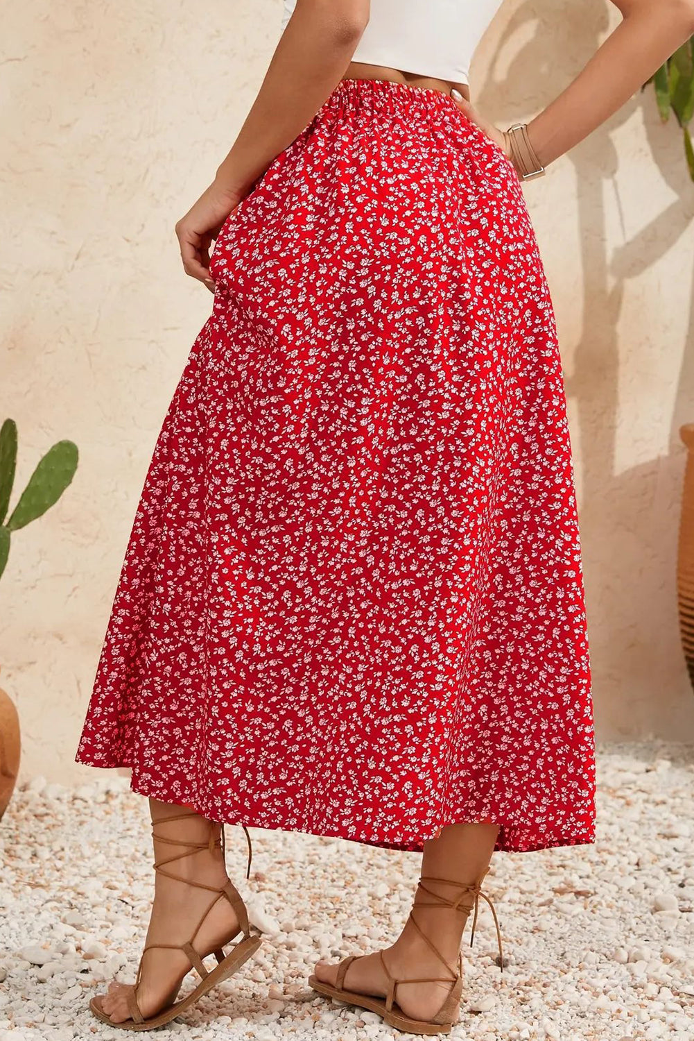 Red Floral Print Button Down Skirt 07c2cdcbf65b3ab5