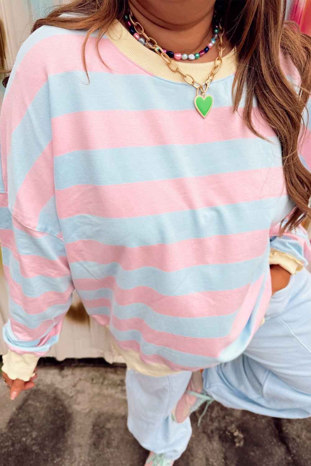 Sky Blue Stripe Colorblock Plus Size Sweatshirt Sky Blue Stripe 07d1dc40c0015d61