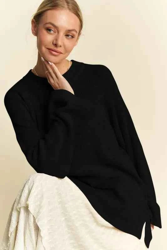 Davi & Dani High-Low Round Neck Drop Shoulder Sweater 07da9798-1d2b-497a-86d1-3d6fe78f6039-Max