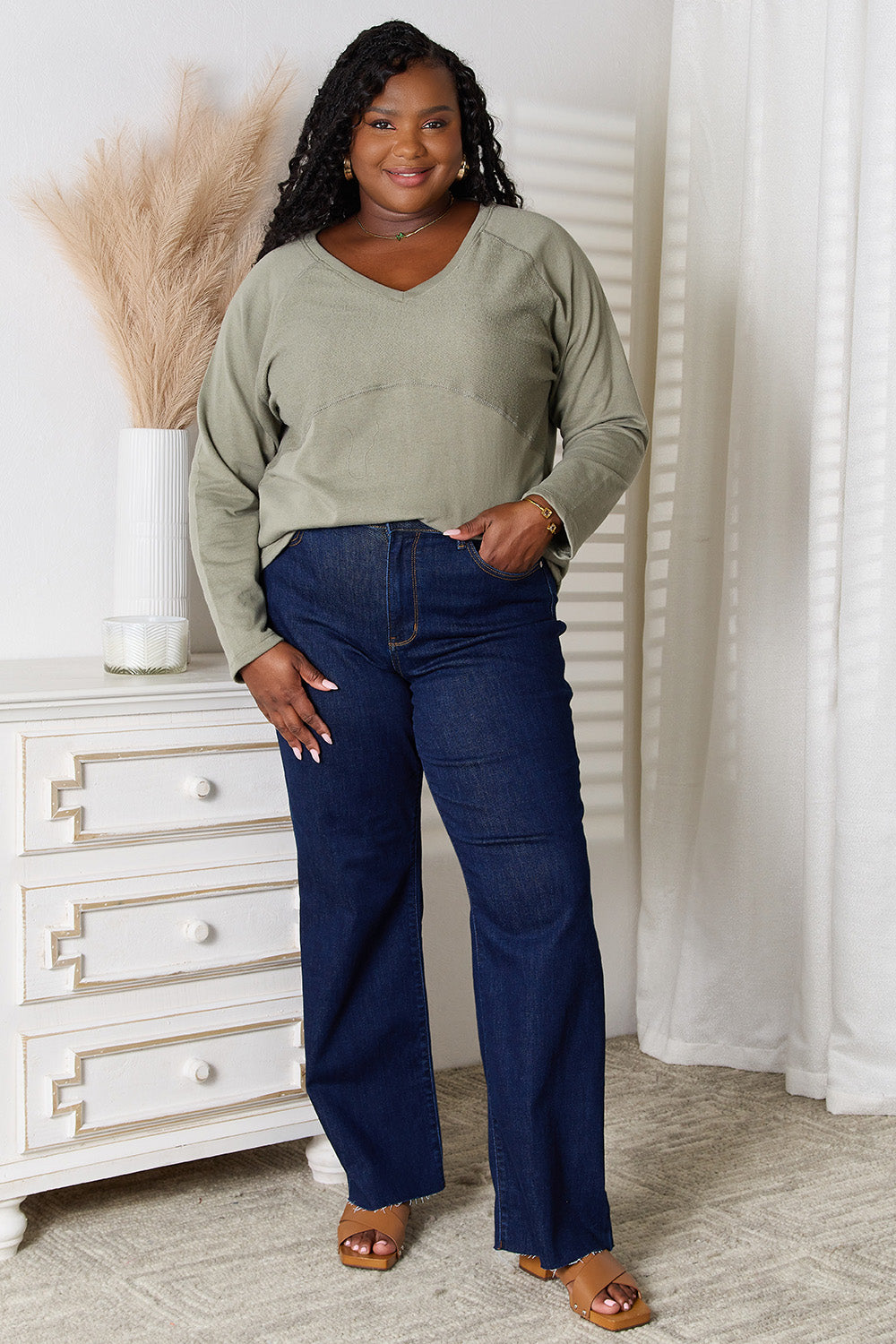 Culture Code Full Size V-Neck Long Sleeve T-Shirt 07e9d9fe4279493aaafff5a063500785-Max