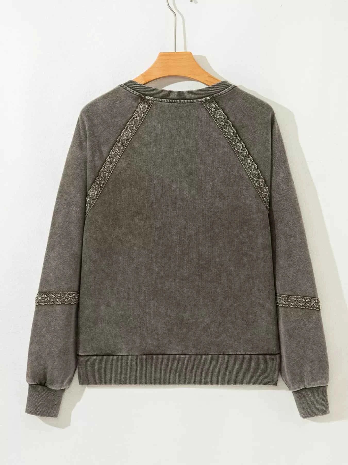 Lace Patchwork Detail Notched Mineral Wash Sweatshirt 07ec841556e44c129834fc96be10372d-Max-Origin