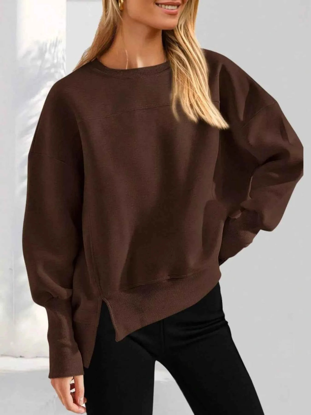 Slit Round Neck Dropped Shoulder Sweatshirt 0807e9050ea842f4a076b0d370037ef0-Max-Origin