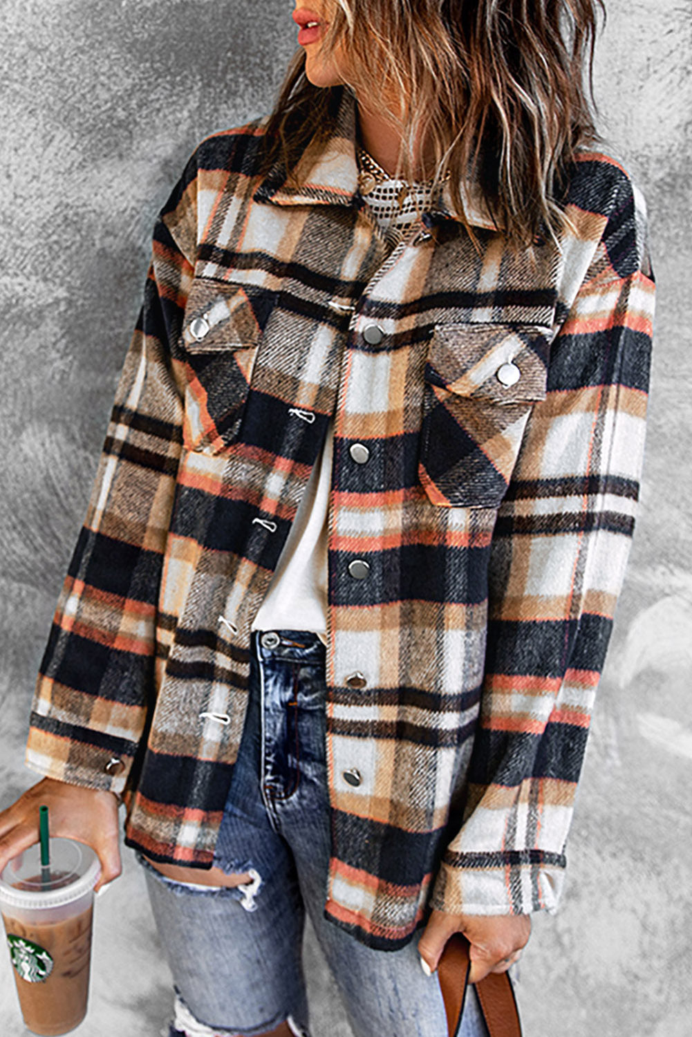 Red Plaid Button Front Pocket Shirt Shacket 08475eb607ec3ec1