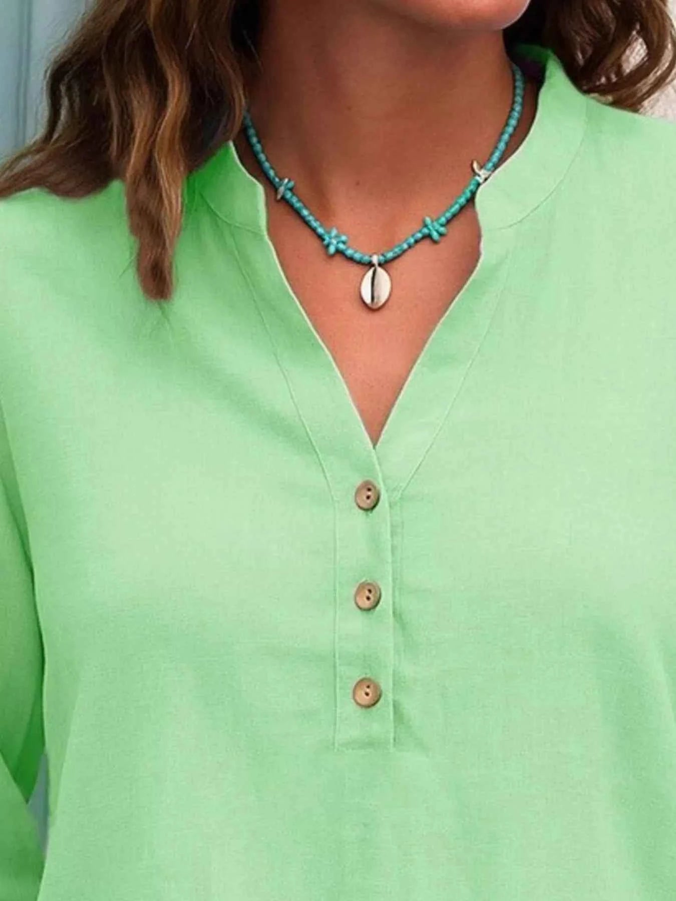 Full Size Button Detail Notched Long Sleeve Blouse Plus Size 086144b1-263b-4d14-b23e-522b5e60155a-Max-Origin