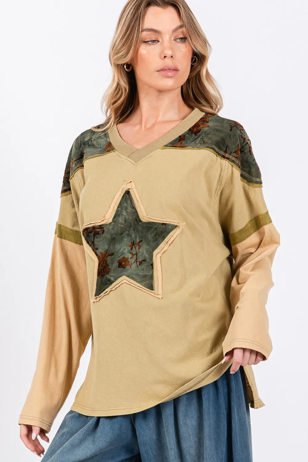 SAGE + FIG Star Patch Long Sleeve Color Block T-Shirt 08620a38-b98c-4938-af60-047164c6437b-Max