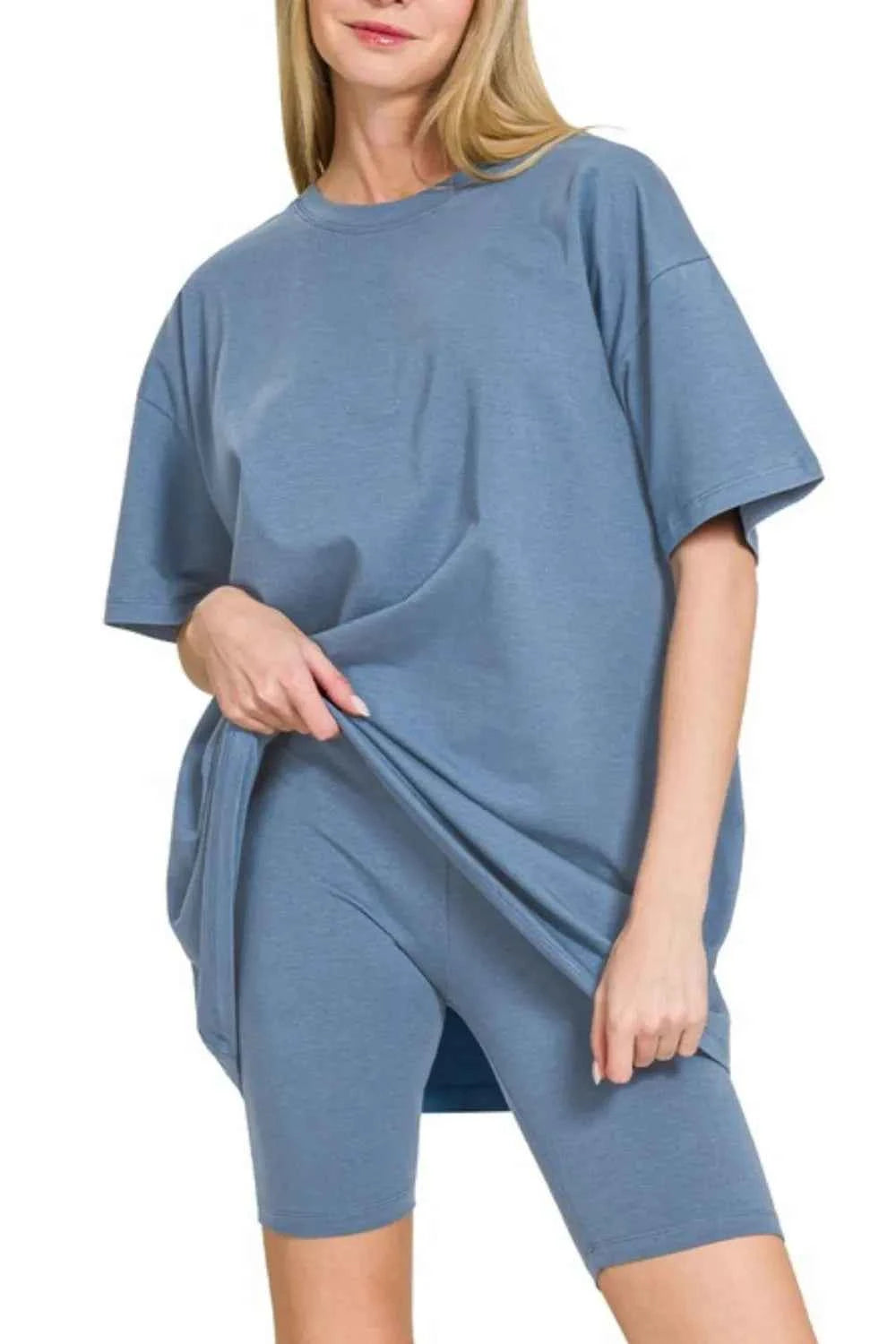 Zenana Cotton Round Neck Top & Biker Shorts 08710532-40de-4161-aeda-bff894ce1a3e-Max-Origin