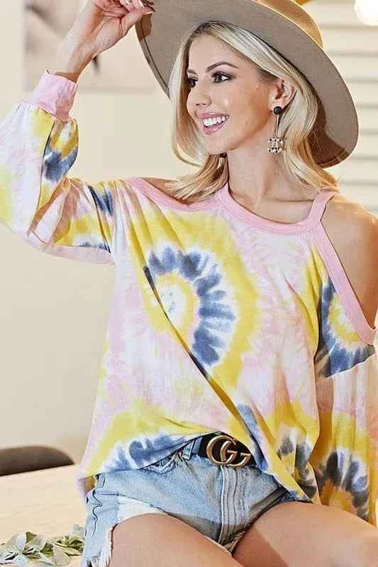 BiBi Tie Dye Print Terry Top with Cold Shoulder Detail 0885487a6ef749e8aedd10642ba121fa-Max-Origin