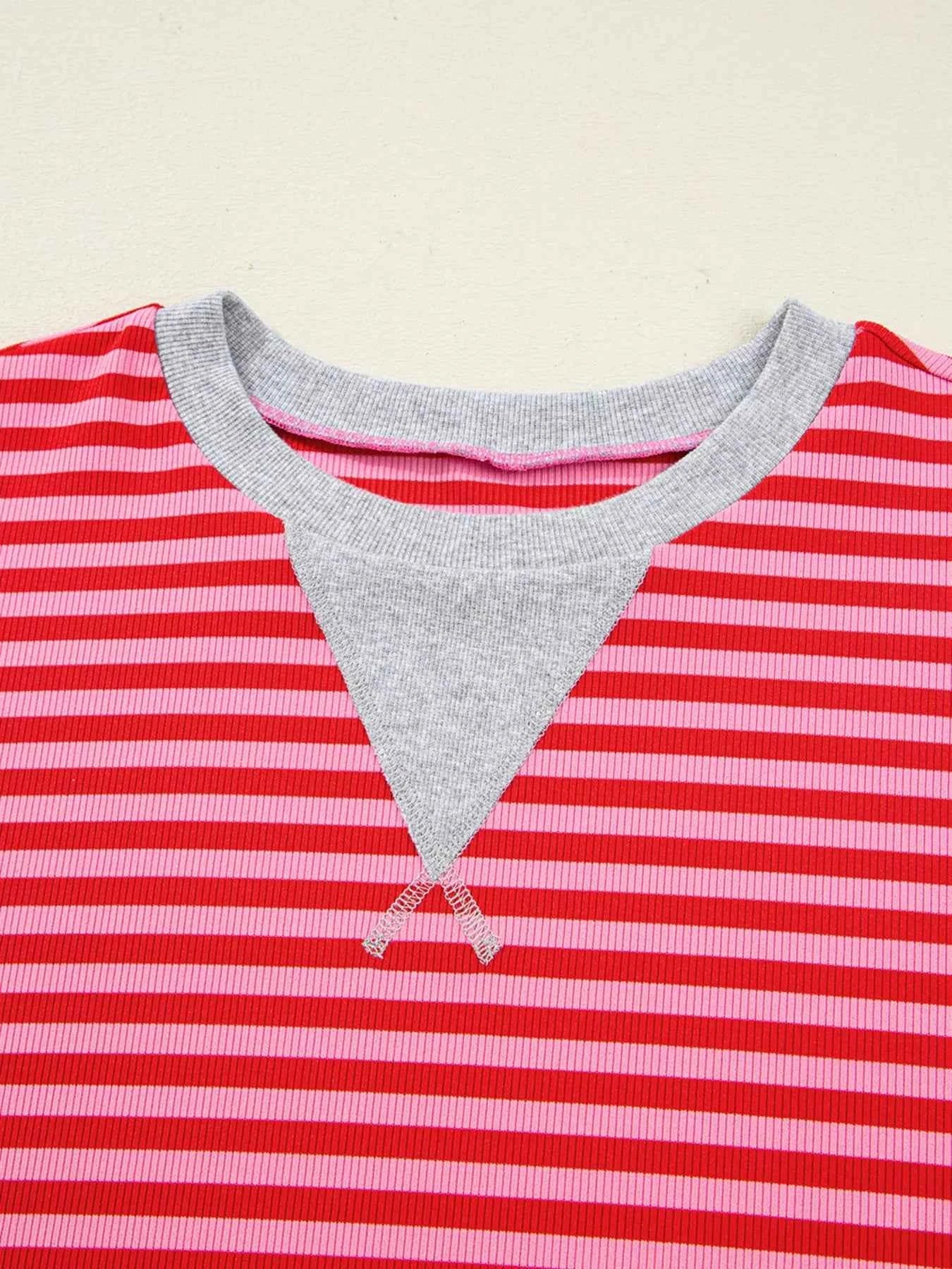 Stripe Drop Shoulder Baggy Top and Shorts Casual Set 08941f8e331c4efba1d68eb59a558ec5-Max-Origin