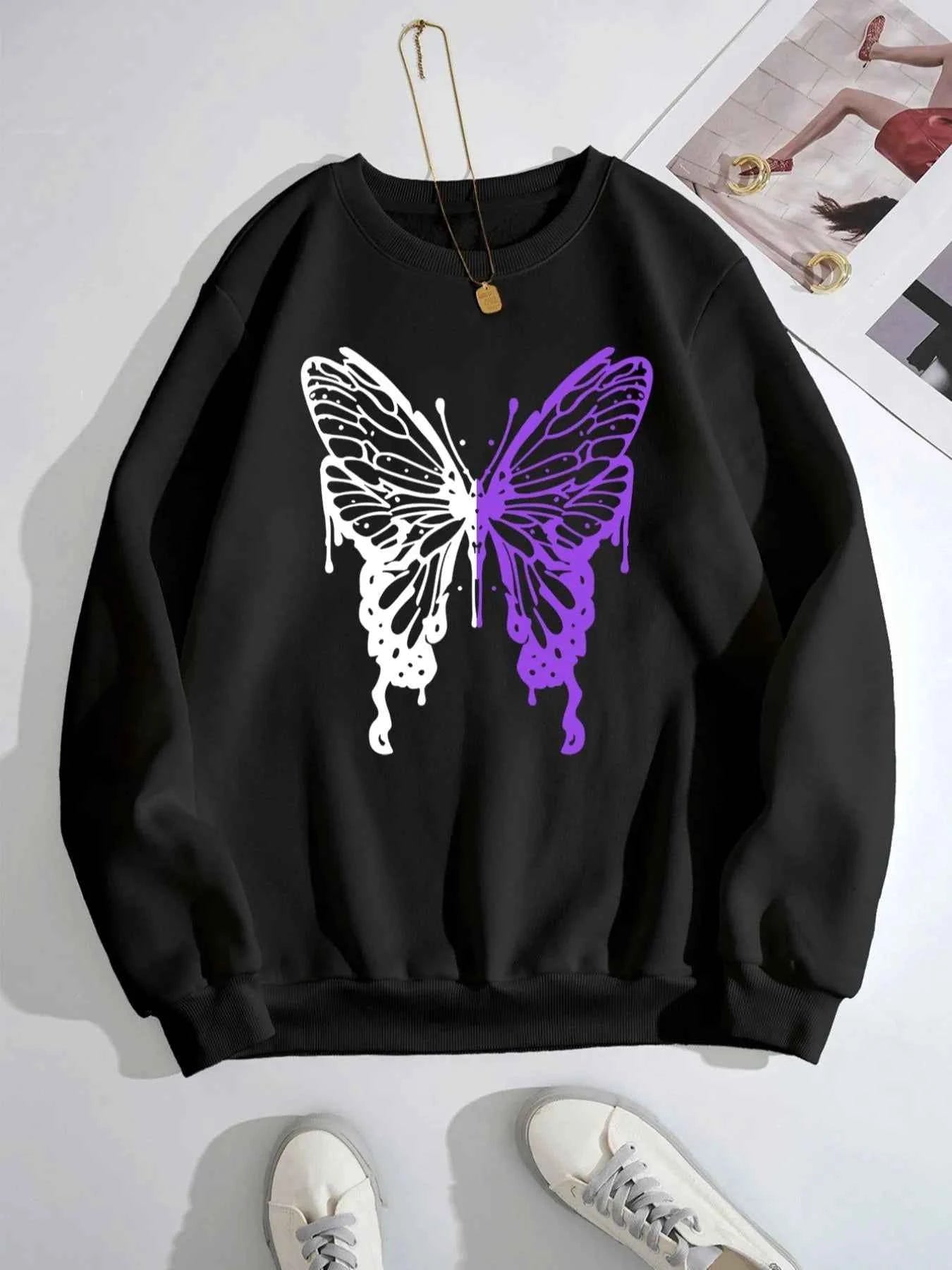 Butterfly Round Neck Long Sleeve Sweatshirt Black 08b22c4a-2add-43cc-ac82-6ebee1df31f3-Max-Origin
