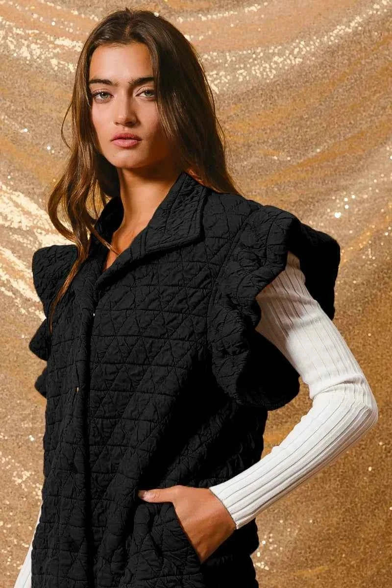 BiBi Quilting Knit Ruffle Sleeve Vest BLACK 08b613df75ce49ec91e8cfdc89d9f81b-Max-Origin
