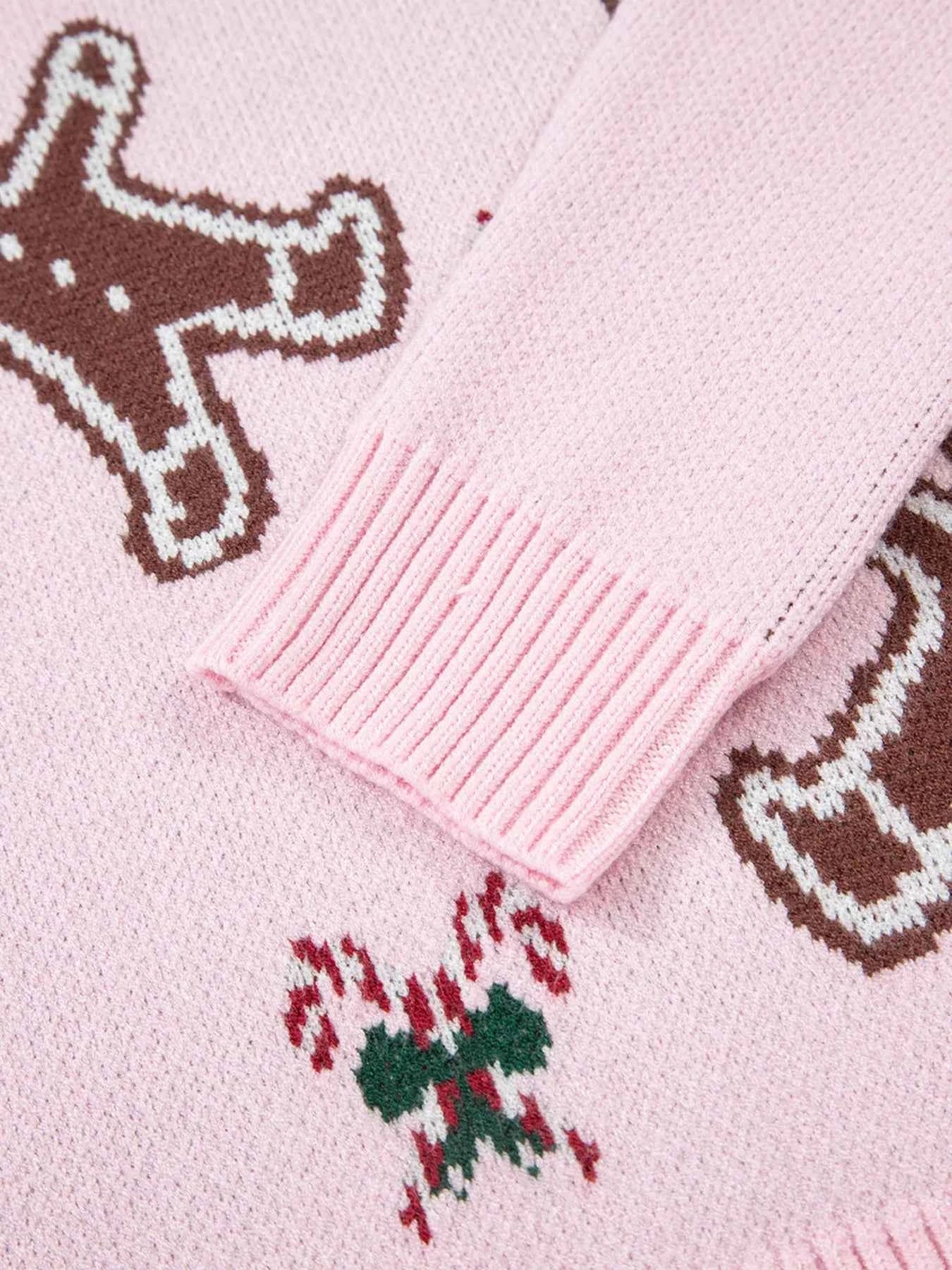 Christmas Ginger Bread Man Round Neck Casual Sweater 08e23959a1e84645816d7a0145d8ea23-Max-Origin