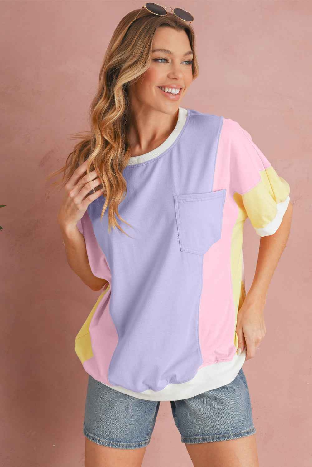 Purple Colorblock Patchwork Oversized T Shirt 08e9cf340acac50c