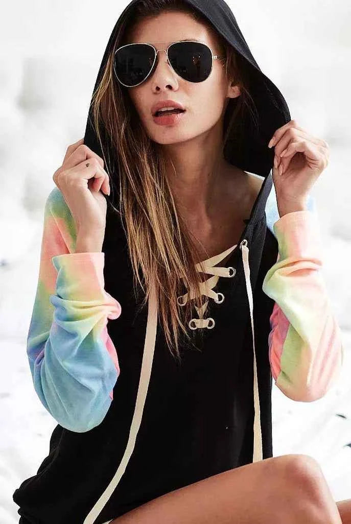 BiBi French Terry Lace Up Hoodie With Tie Dye Sleeves 08ec20da-c249-4639-afe3-e4536e1f7e39-Max-Origin